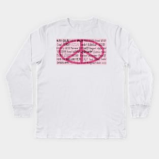 The word Hello in different languages , black text on pink. Say HI and make PEACE! Kids Long Sleeve T-Shirt